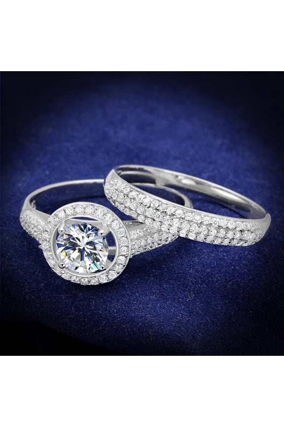 TS331 - Rhodium 925 Sterling Silver Ring with AAA Grade CZ in Clear