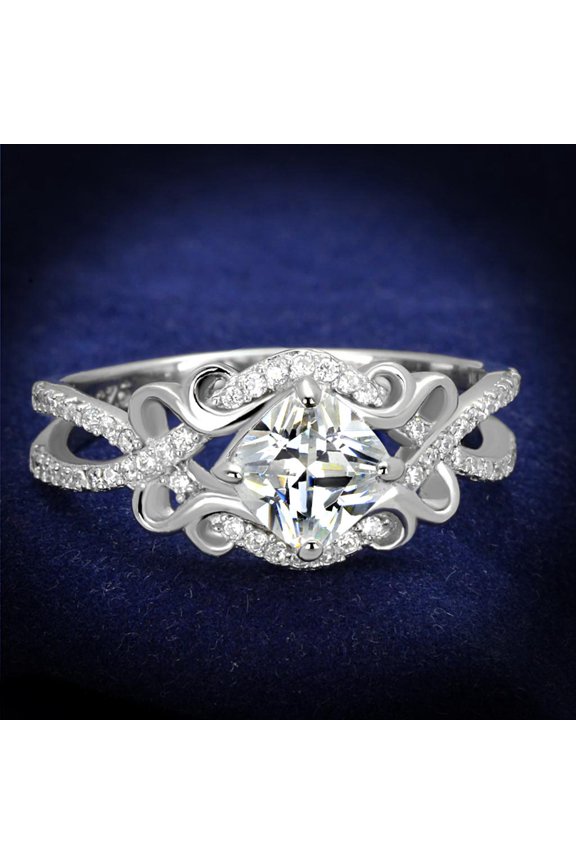 TS421 - Rhodium 925 Sterling Silver Ring with AAA Grade CZ in Clear