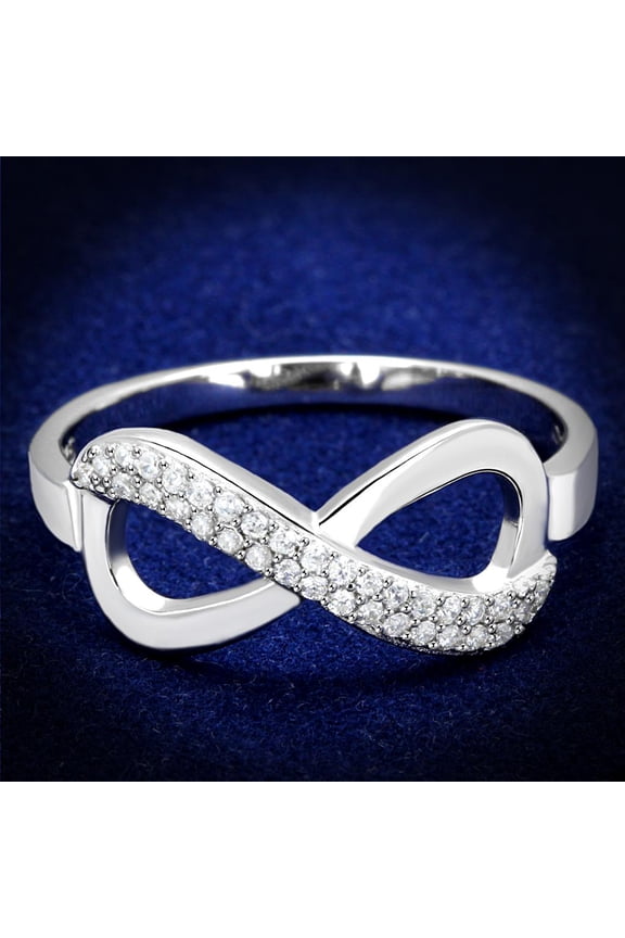 TS541 - Rhodium 925 Sterling Silver Ring with AAA Grade CZ in Clear