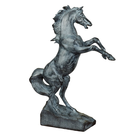 Raring To Go Rearing Stallion Horse Table Sculpture in an Antique Black and Gray Wash
