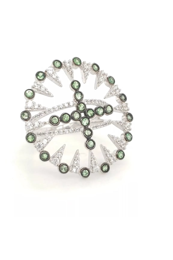 Sterling Silver Tsavorite & White Zircon Open Design Ring Size 6