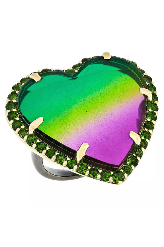 Vermeil Multicolor Quartz Doublet & Chrome Diopside Heart Ring Size 6