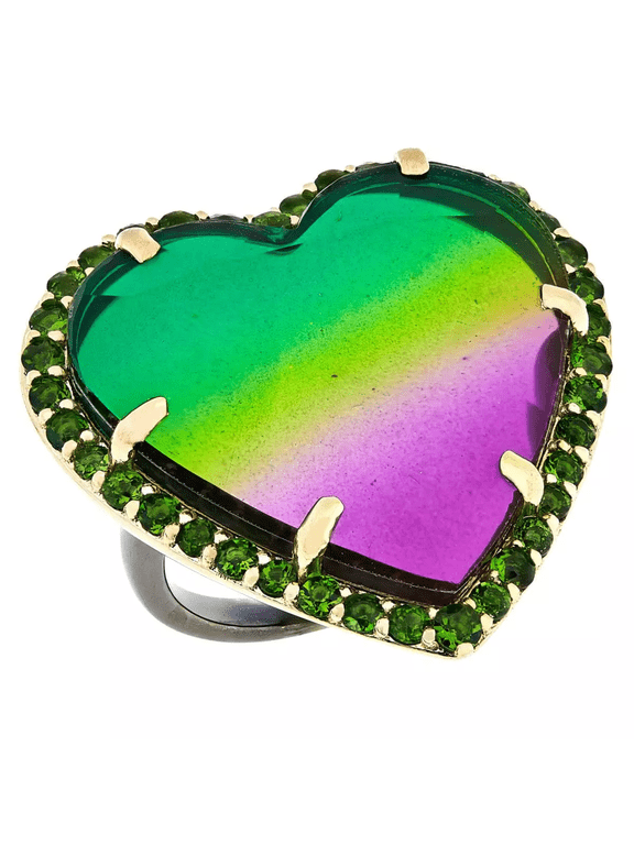 Vermeil Multicolor Quartz Doublet & Chrome Diopside Heart Ring Size 6