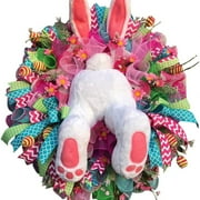 Raruxxin Easter Rabbit Garland, Floral Decoration, Hanging Cartoon Table Door Multicolor Ornament Rattan Hoop