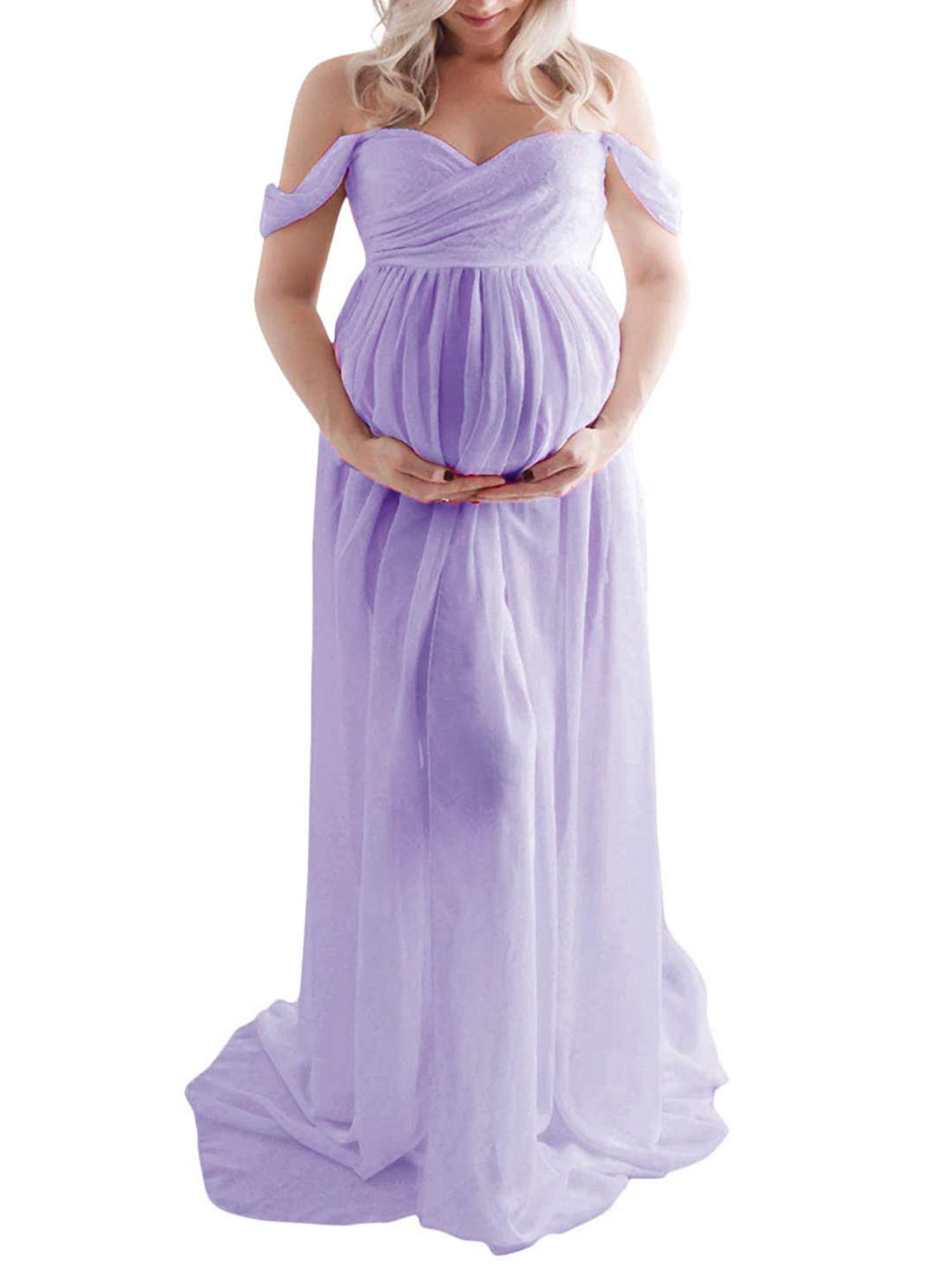 Raruxxin Maternity Dress for Photography Off-Shoulder Chiffon Gown ...