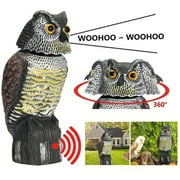 Raruxxin Rotating Head Sound Owl Realistic Bird Scarer Prowler Decoy Protection Repellent Pest Control Scarecrow for Garden Yard