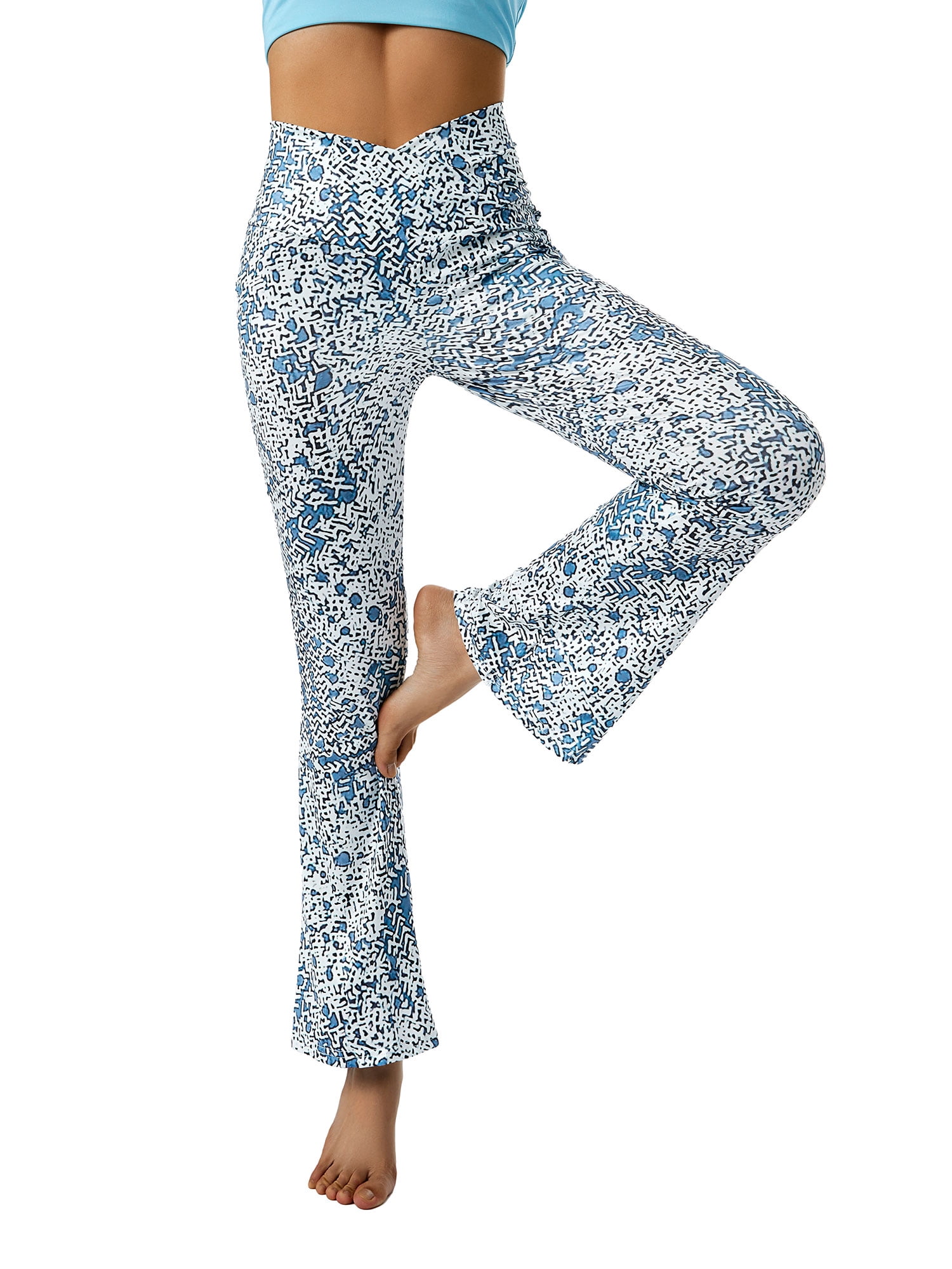 Raruxxin Women V Cross Waist Leggings Slim Flared Yoga Pants Solid Color/  Tie-dyed Printed Female Leggings for Fitness Gym