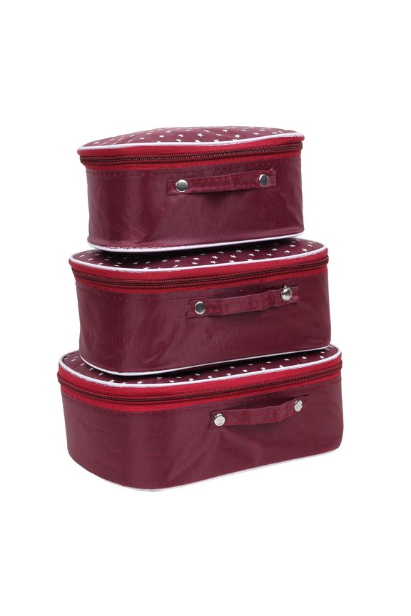 Multipurpose Flower Printed Cosmetic Storage Pouch, Travel Toiletry Bag Pouch, Vanity Pouch, Makeup Cosmetics kit Jewellery Organiser kit Bag (3 Set, Maroon)