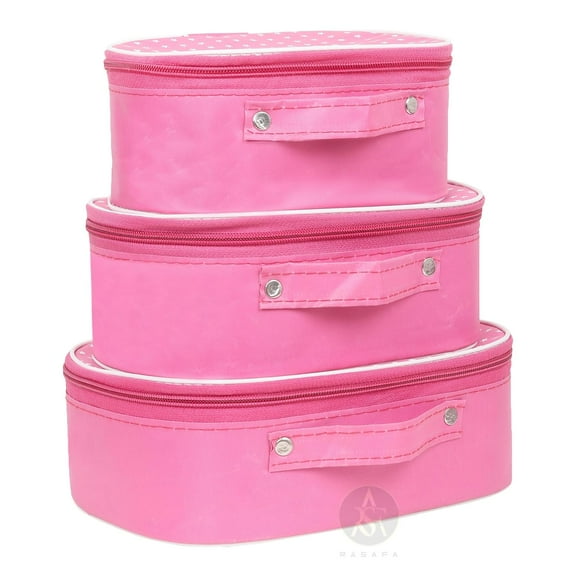 Rasafa Set of 3 Multi-Purpose Supreme Quality Makeup Box Storage Cases, Cosmetics Box, Vanity Box, Spacious Interior Vanity Box (Pink)