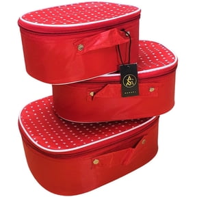 Rasafa Set of 3 Star Pattern Makeup Box, Jewellery Box, Makeup Kit, Storage case Vanity Box (Red)