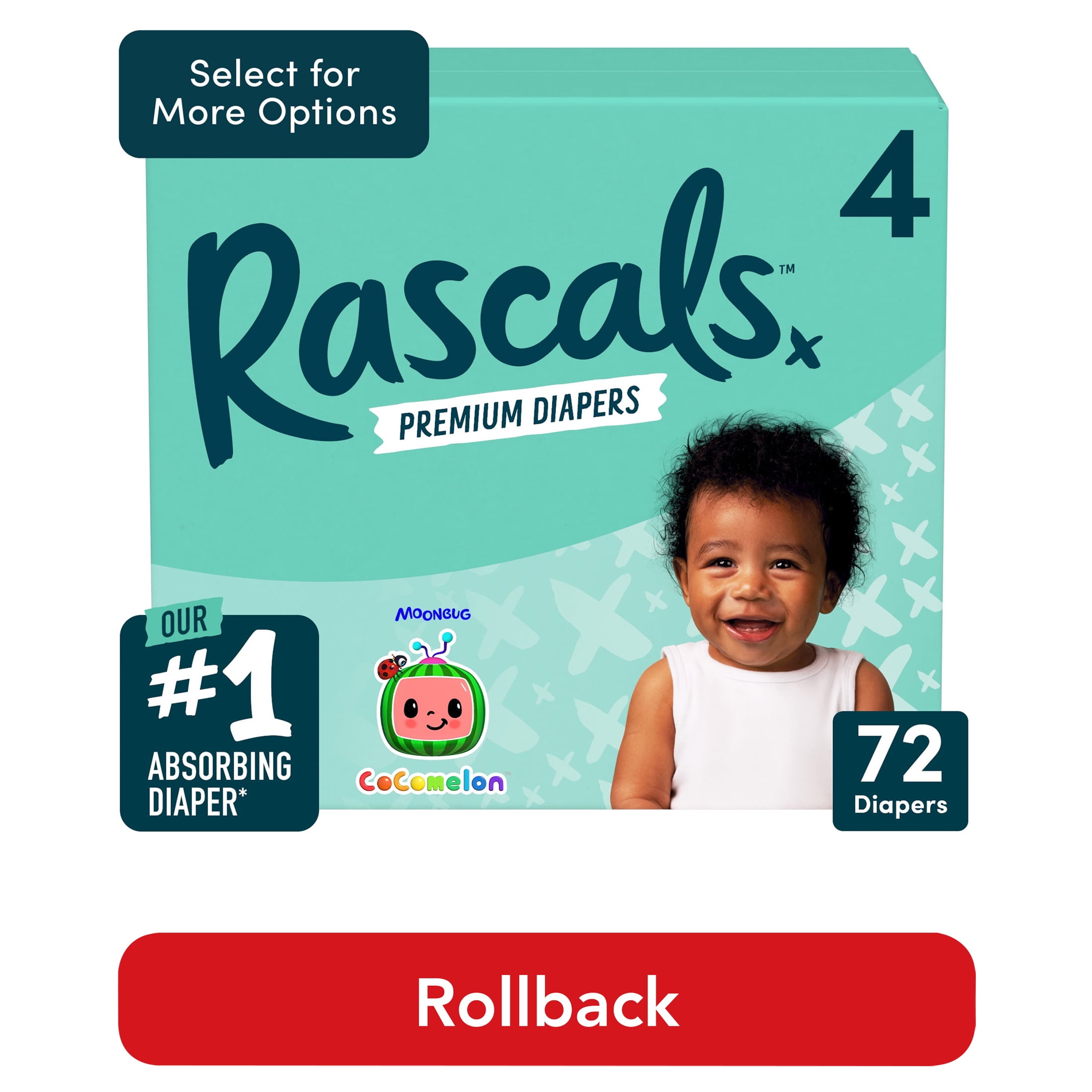 Rascals Baby CoComelon Premium Diapers, Size 4, 72