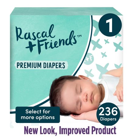 Rascal + Friends Premium Diapers Size 1, 108 Count Pack of 2 , Total 216 Count