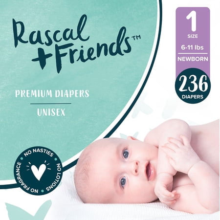 Rascal + Friends Premium Diapers, Size 1, 236 Count