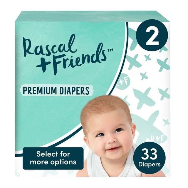 Rascal + Friends Premium Diapers, Size 2, 33 Count, 2 Pack, Total 66