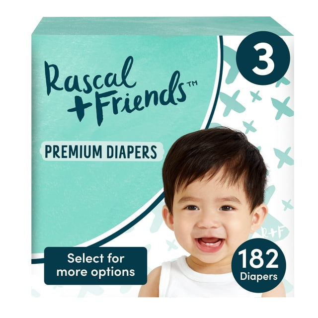 Rascal + Friends Premium Diapers Size 3, 182 Count (Select for More Options)