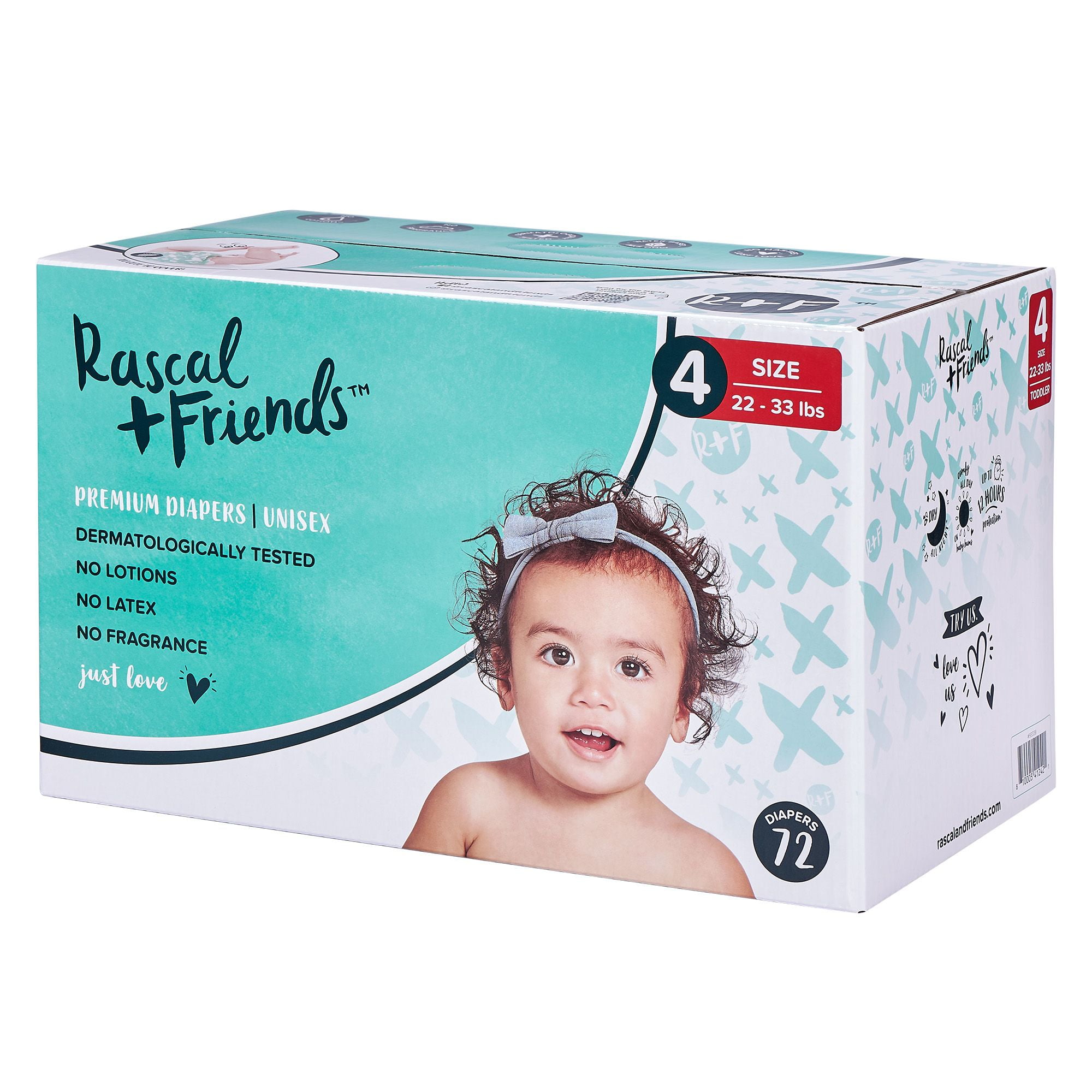 Rascal + Friends Premium Diapers, Unisex, Sizes 1-6, 30-52 Count