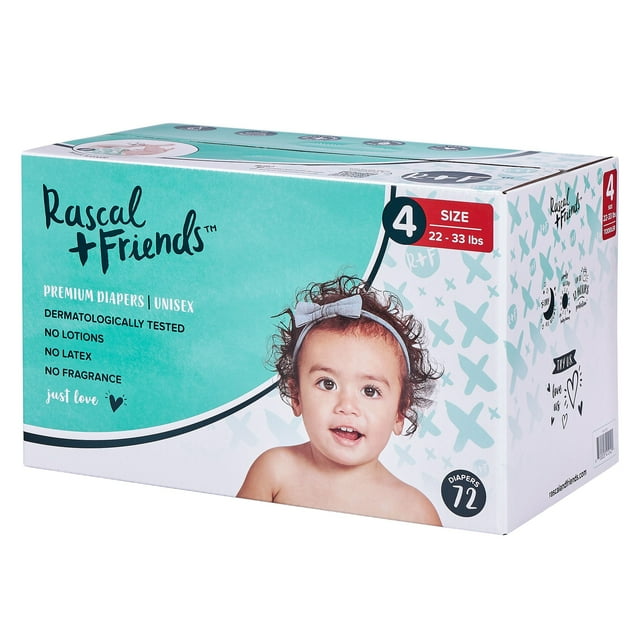 Rascal + Friends Premium Diapers Size 4, 72 Count (Select for More