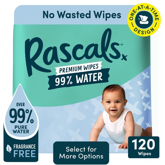 Rascals 99% Water Premium Baby Wipes, 120 Count