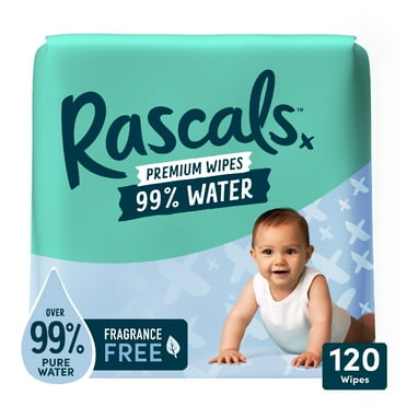Rascals 99% Water Premium Baby Wipes, 120 Count (Select for More Options)