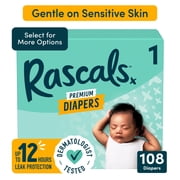 Rascals Premium Absorbent Baby Diapers Size 1, 108 Count