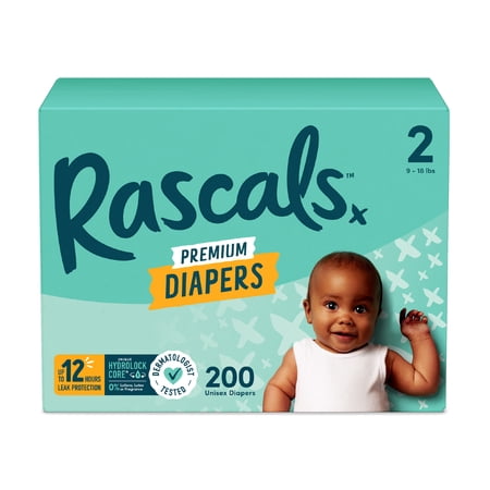 Rascals Premium Absorbent Baby Diapers Size 2, 200 Count
