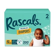 Rascals Premium Absorbent Baby Diapers Size 2, 200 Count