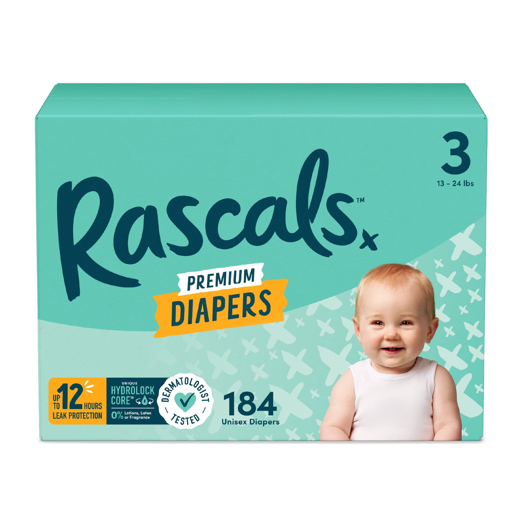 Rascals Premium Absorbent Baby Diapers Size 3, 184 Count - Walmart.com
