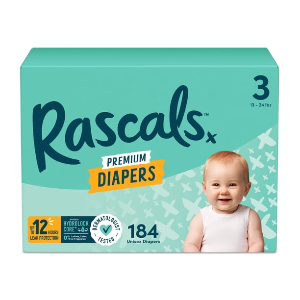 Rascals Premium Absorbent Baby Diapers Size 3, 184 Count - Walmart