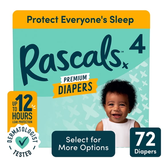 Rascals Premium Absorbent Baby Diapers Size 4, 72 Count