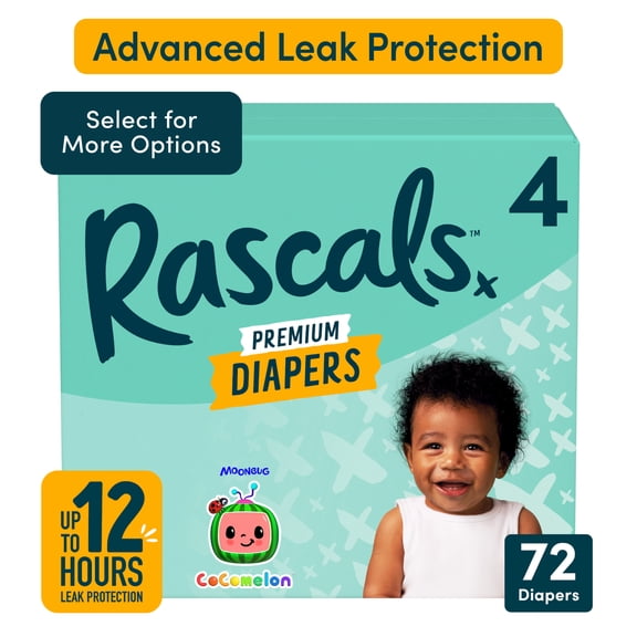 Rascals Premium Absorbent Baby Diapers Size 4, 72 Count