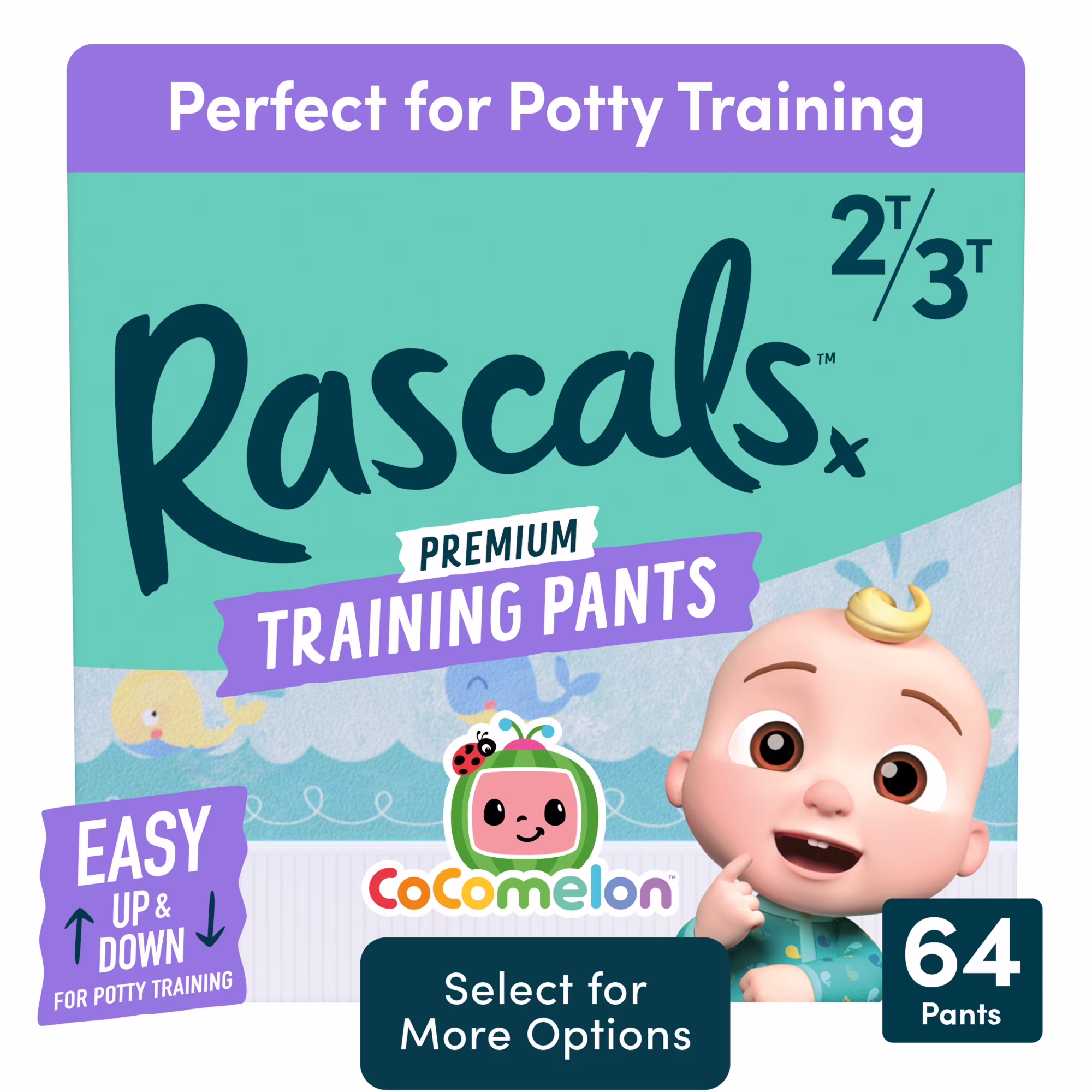 Rascals Premium CoComelon Absorbent Potty Training Pants, 2T3T (2034 lbs), 64 Count
