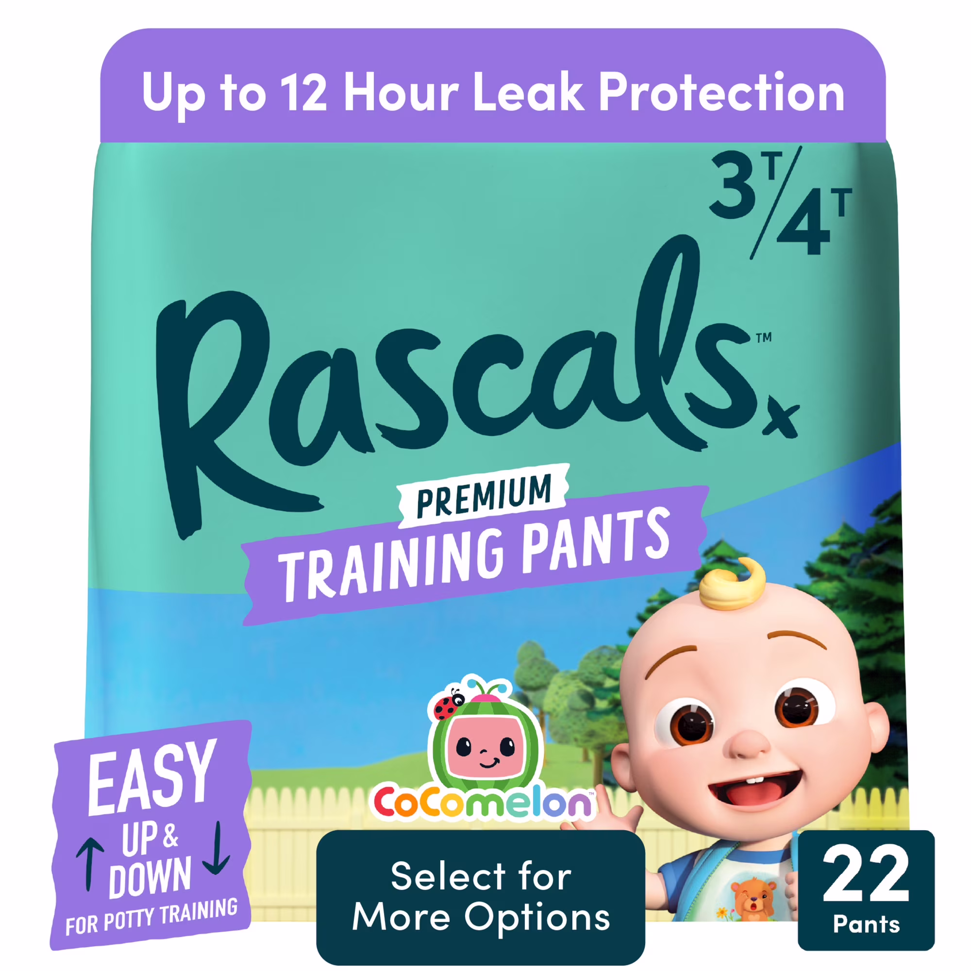 Rascals Premium CoComelon Absorbent Potty Training Pants, 3T-4T (22 Count), Toddler Pull-Up Diapers with Leak Protection