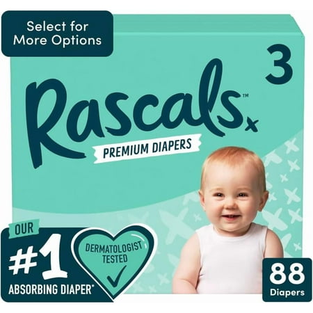 Rascals Premium Diapers Size 3, 88 Count