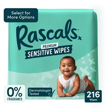 Rascals Premium Sensitive Alcohol Free Baby Wipes, 216 Count (Select for More Options)