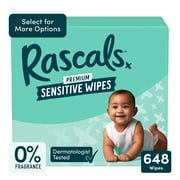 Rascals Premium Sensitive Alcohol Free Baby Wipes, 648 Count