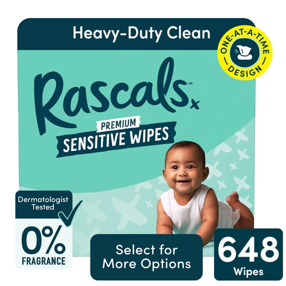 Rascals Premium Sensitive Alcohol Free Baby Wipes, 648 Count