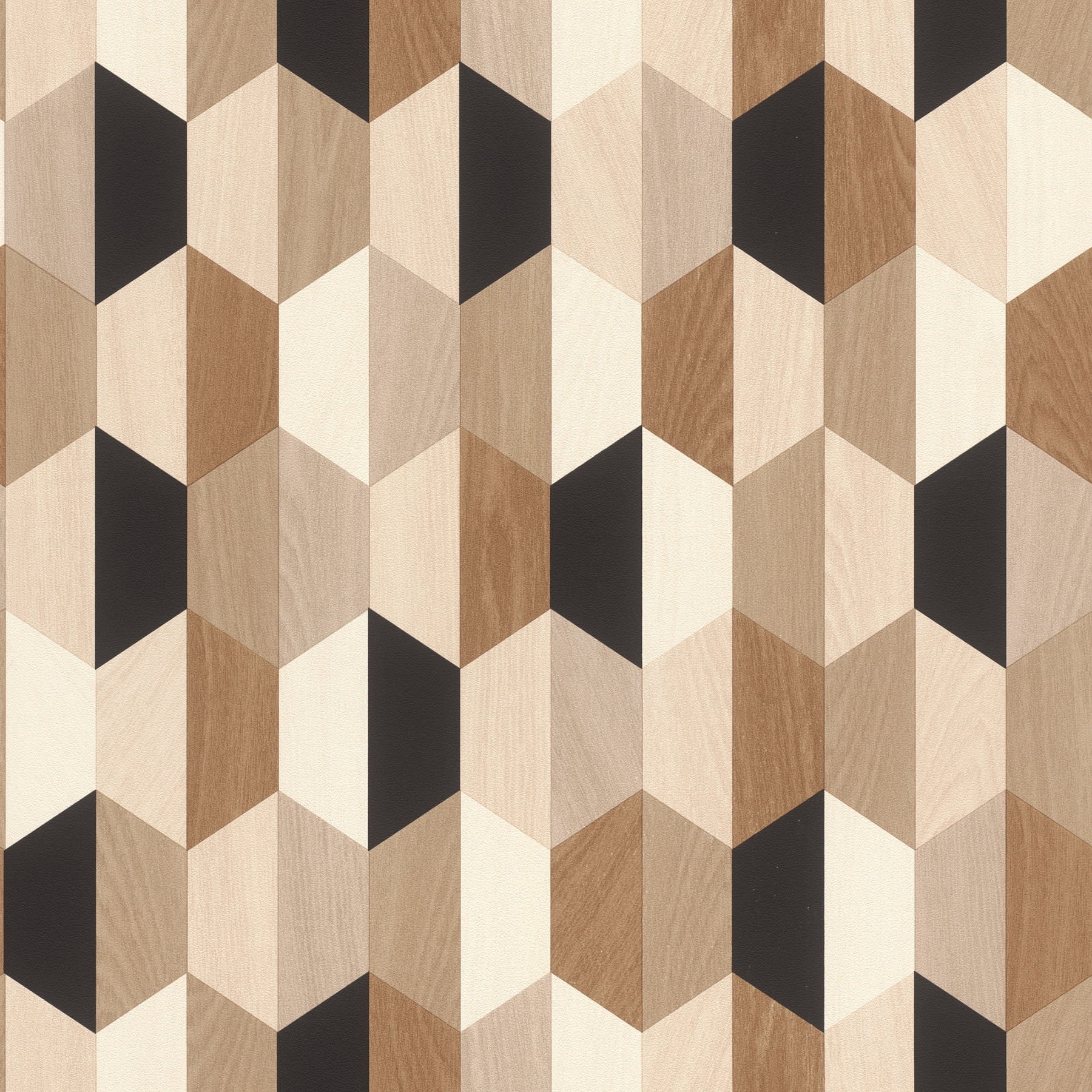 Rasch Anthony Black Wooden Hexagon Wallpaper