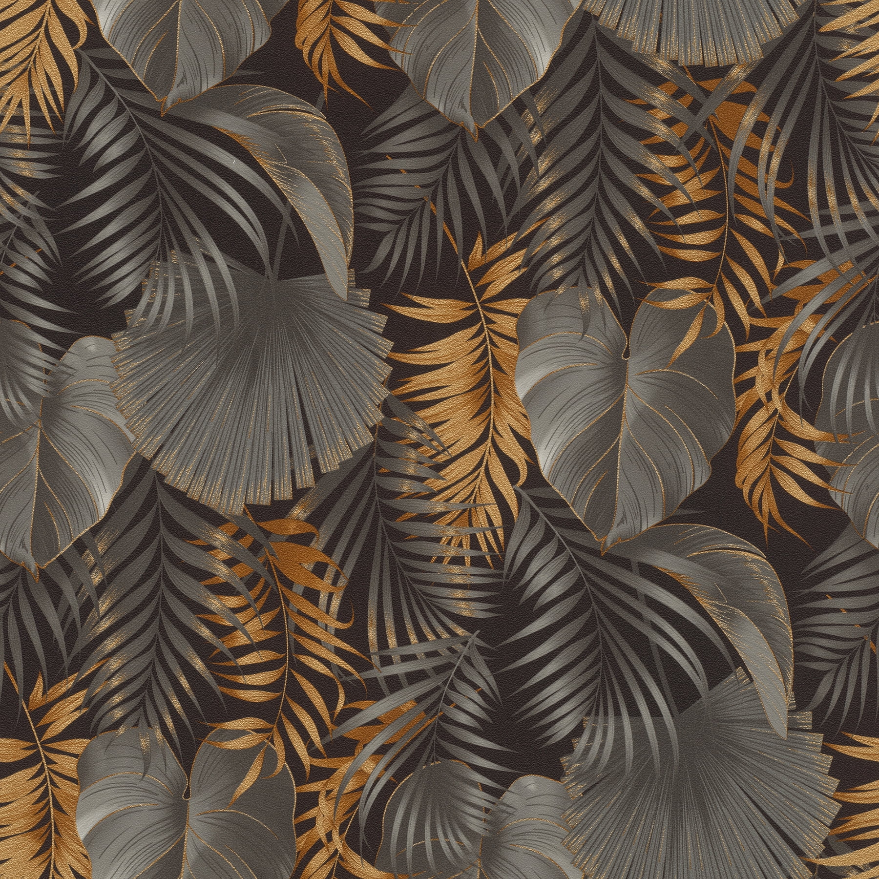 Valdivi Black and Gold Vinyl Palm Leaf Wallpaper Roll