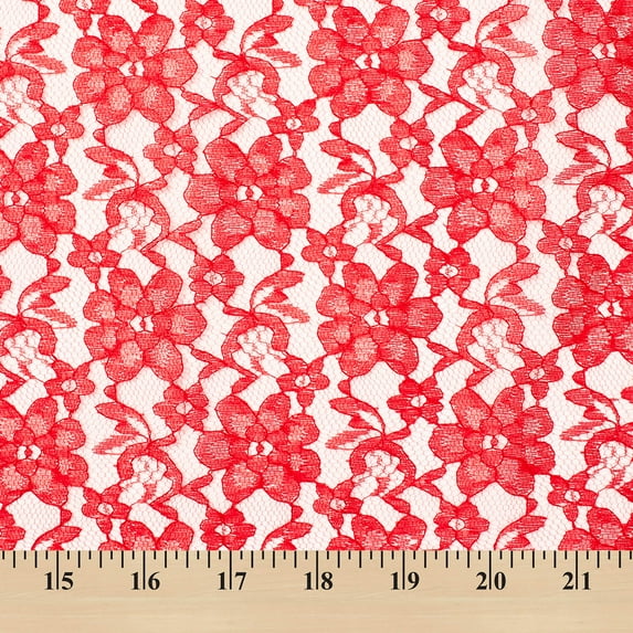 Raschel Lace Fabric 60" Wide Polyester French Floral by the yard (Red)