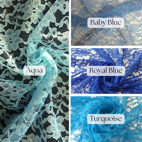 Raschel Lace Fabric by the Yard – 58” Wide Soft, Sheer Lace for Dresses, Overlays, Crafts & Decor – Elegant Floral Mesh Material by Valentina Textiles Inc (Royal Blue, 1 Yard)