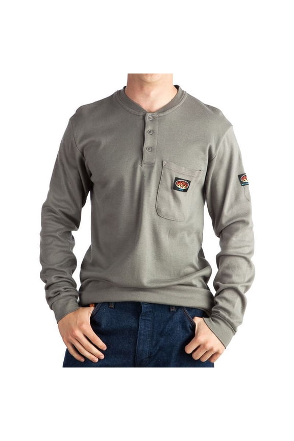 Clothing Mens Rasco Long Sleeve Flame Resistant FR Henley T Shirt M Grey
