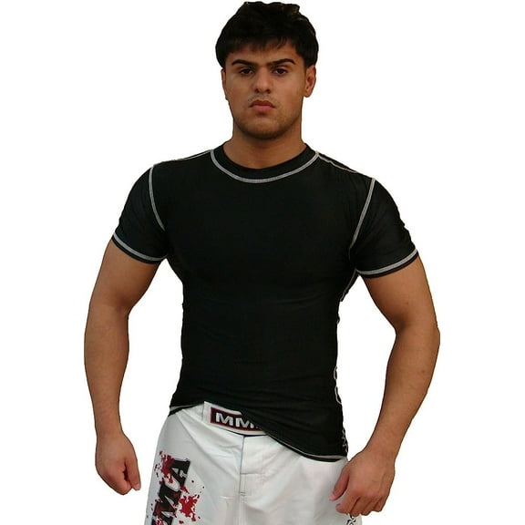 Rash Guard Black Half Sleeve Size XS NO Logo Sparring Fitness Gym Equipment Grappling, Kickboxing Rash Guards, Fighting, Muay Thai Training Rash Guards