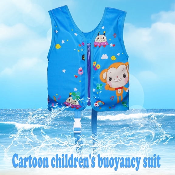 Rash Guard for Boys Kids Cartoon Print Life Jacket for Swimming Toddler Adjustable Lightweight Bright Colors Swim Vest Girls Bathing Suit Sky Blue 2 Years-8 Years