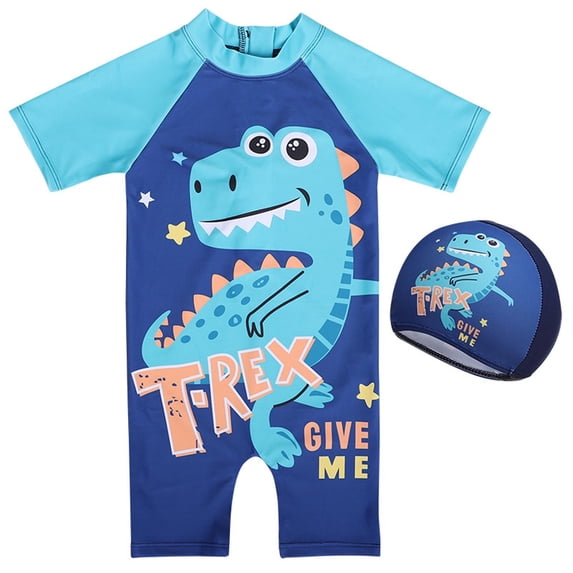 Rash Guard for Boys Toddler Baby Boys Dinosaur Crocodile Prints One Piece Swimsuit with Swim Cap Quick Dry Surf Suit Upf 50+ Toddler Swimsuit Sky Blue 5 Years-6 Years