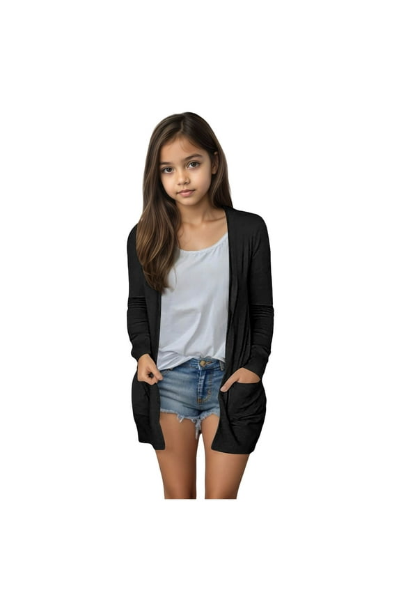 Rash Guard Cardigan Jacket Girls Open Front Long Sleeve Crew Neck Sweater Kids Summer Casual Sun 𝐏rotection Clothes Girls Cute Cardigans Lightweight Chiffon Cardigan 3/4 Length Sleeve Boho