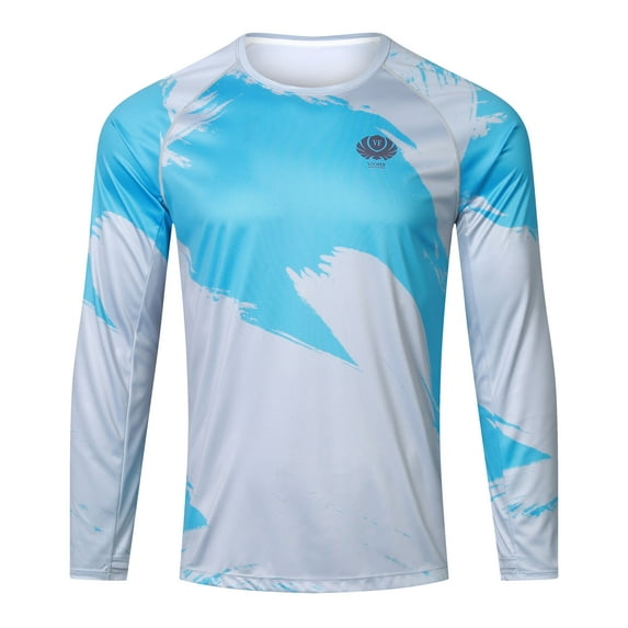 Rash Guard For Men UV Shirts Cooling,Quick Dry Polyester Mens Long Sleeve Sun Shirts Spf 50, Moisture Wicking Mens Summer Clothes Beach Casual Sports Blue Print Gray S Gifts For Father