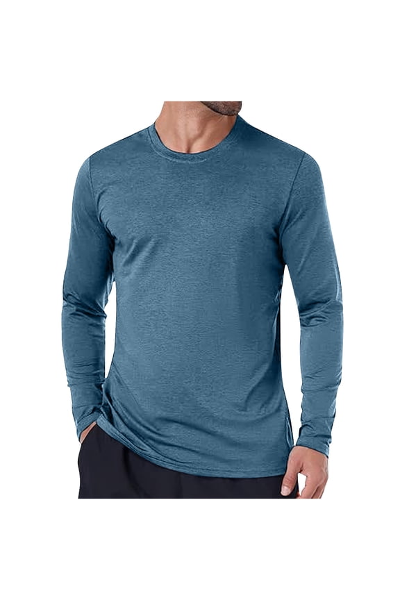 Rash Guard Swim Shirts for Men Long Sleeve Round Neck Running Shirt Lightweight Breathable UPF 50+ Fishing Tops