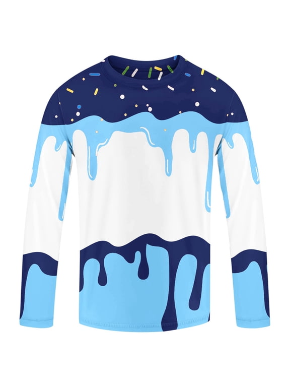 Rash Guard for Boys Long Sleeve, Ice Cream Print UV Sun ProtectionSwim Shirt, Youth Kids Water Shirts for Beach Surf