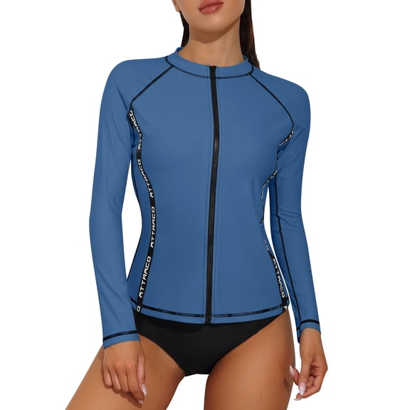Rash Guard for Women Long Sleeve Zipper Front Swim Shirt UPF 50