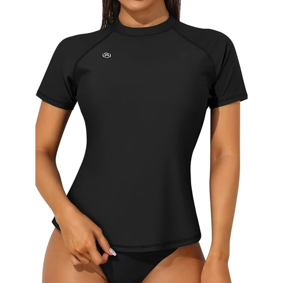 Charmo Women's Short Sleeve Rash Guard Swim Shirt Swimwear UPF 50  Rashguard Top